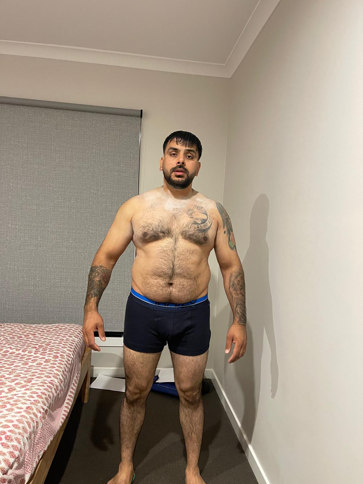 Camy at the beginning of his 18-week Pack Leader Coaching transformation at 218 lbs.